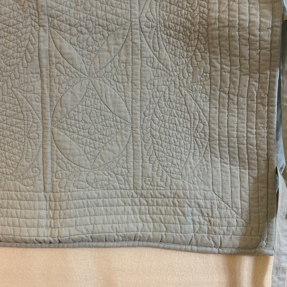 Set of 2 Pottery Barn blue green Hanna cotton linen quilted Euro shams - Picture 6 of 14